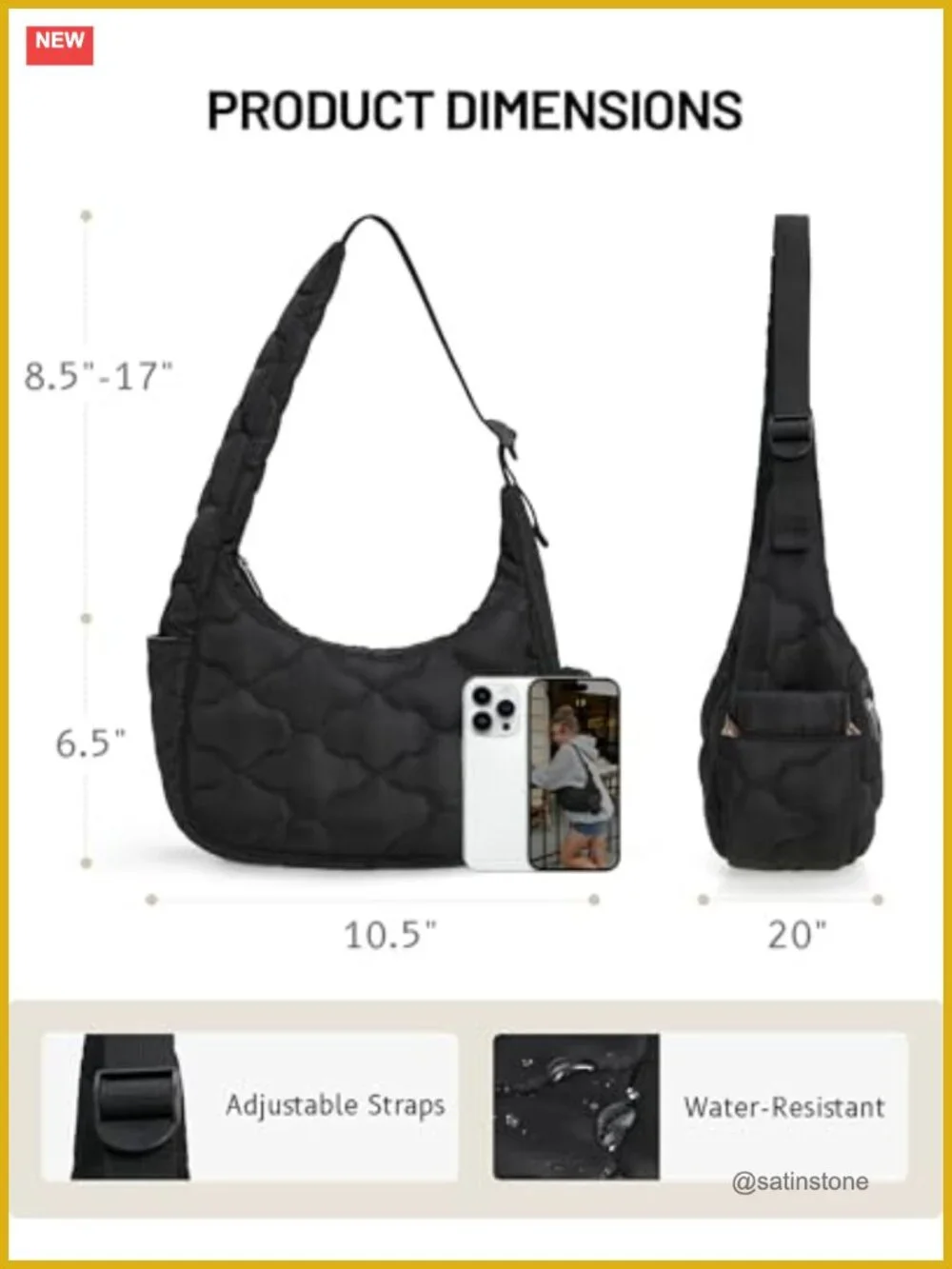 Small Puffer Crescent Shoulder Bag Quilted Nylon Purse with Adjustable Strap